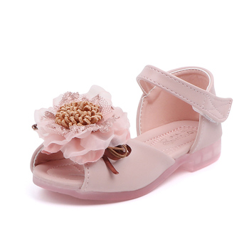 Children's Sandals Girls Sweet Soft Comfortable Large Flower Fish Mouth Sandals Fashion Cute Kids Beach Shoes